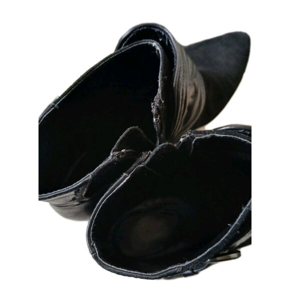 ZARA Womens 7.5  Suede Quilted Leather Ankle Black Pointed Toe Western Booties - Picture 6 of 8